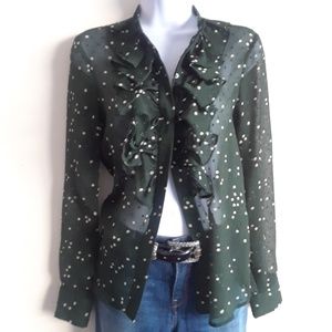 H & M  Womens Polk Dots Green Sheer Ruffle Blouse …
